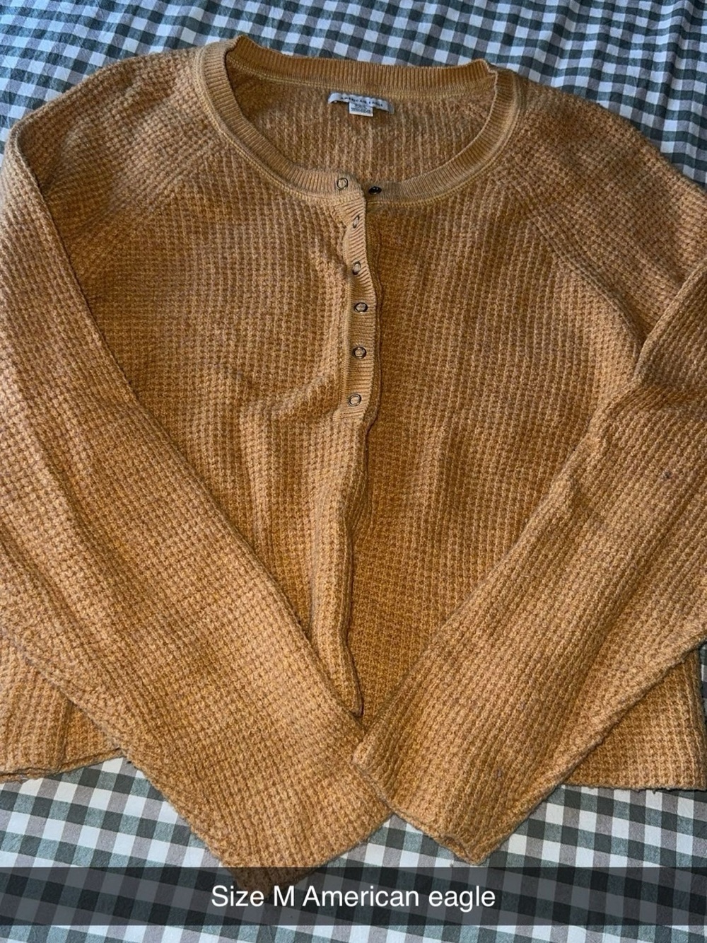 American Eagle Outfitters Mustard Waffle-Knit Button Henley